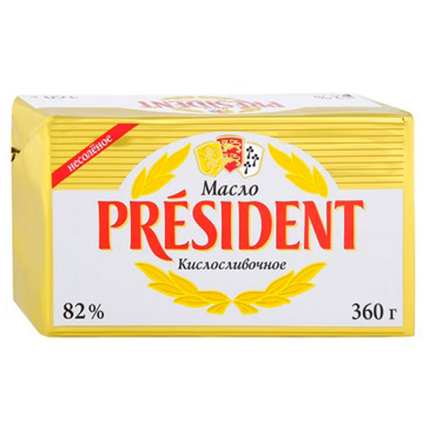 Масло кислосливочное PRESIDENT несоленое 82% высший сорт